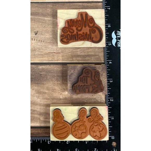 SET OF 3 INKADINKADO CHRISTMAS THEME WOOD MOUNT RUBBER STAMPS GIFT TAG ORNAMENT - Picture 4 of 4